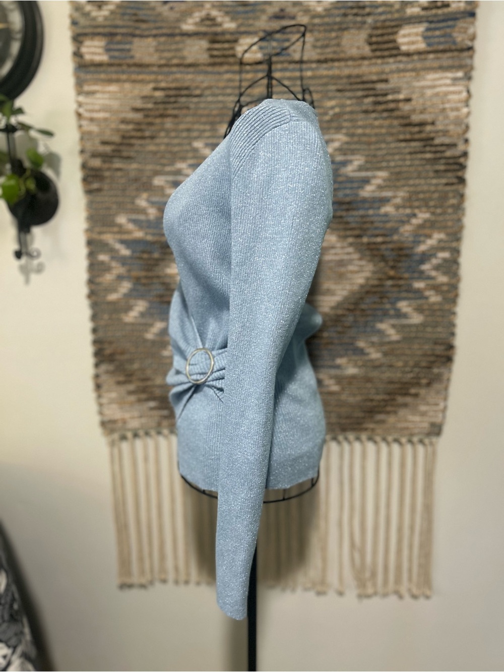 INC Shimmery Light Blue Wrap Sweater with Side Ring - Picture 5 of 10